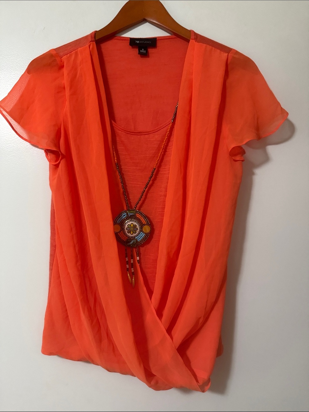 AB Studio Orange Layered Chiffon Drape Camisole